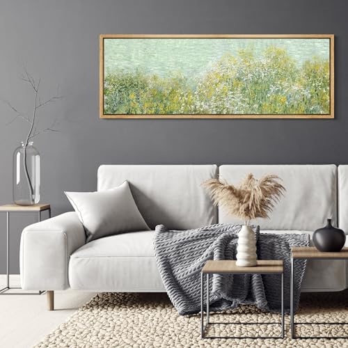 Large Framed Canvas Print Wall Art Lush Summer Garden with Blooming Trees Antique Retro Fine Art Illustrations Decorative Colorful for Bedroom
