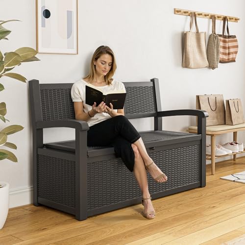 70 Gallon Outdoor Storage Bench Deck Box Lockable for Patio Furniture