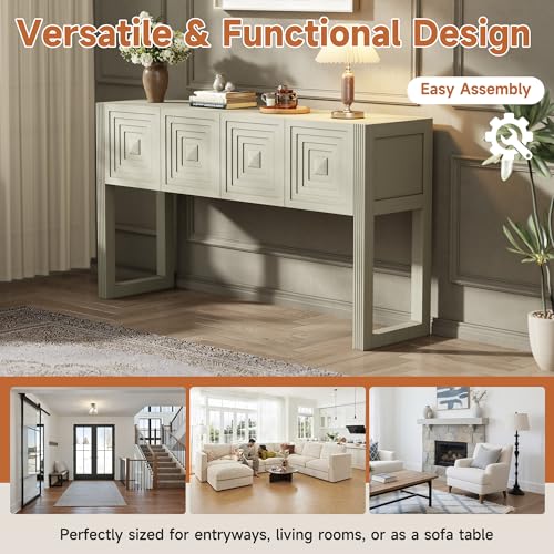55" Carved Console Table with 3 Soft