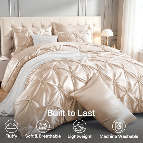 Satin Twin XL Comforter Set Beige