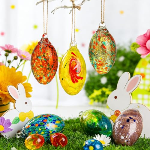 6PCS Blown Glass Egg Ball Ornaments Hanging Crystal Eggs Decorative Gifts (6 Count)