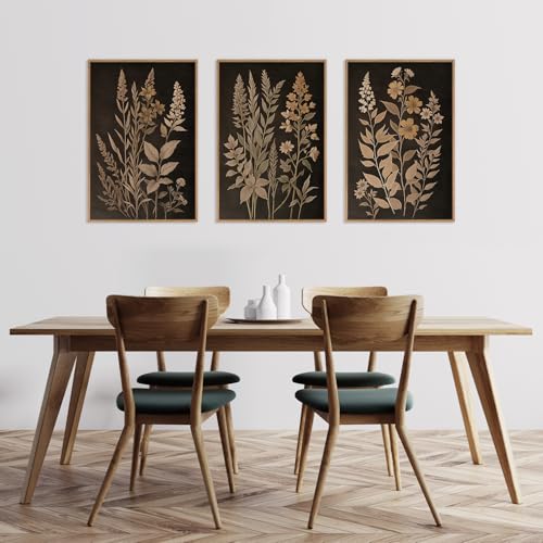 Vintage Botanical Fern Framed Canvas Wall Art Set