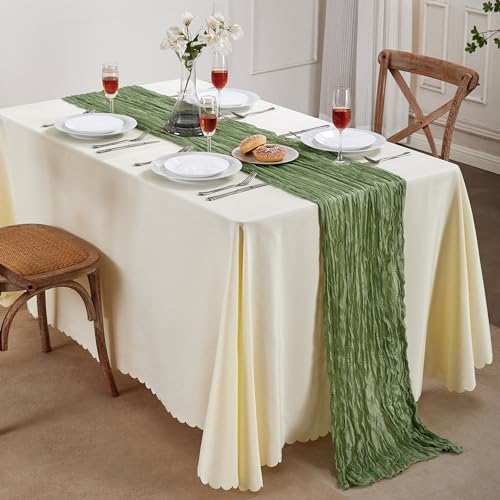 Sage Green Cheesecloth Table Runner 35×120Inch Fall Boho Wedding Home Decor (4.8 Ounce)