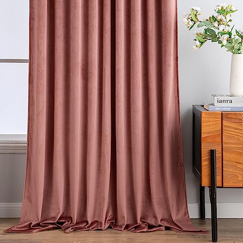 Dusty Rose Pink Velvet Pinch Pleat Blackout Curtains 52" W x 108" L