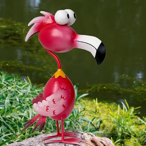 Flamingo Decor Yard Decorations Outdoor Garden Statue Outside Metal Bird Courtyard Art Pink Flamingos for Patio Backyard Porch Decoration