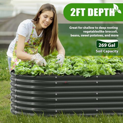 Anleolife 4 Bed 6x3x2ft Oval Galvanized Raised Garden Beds (4 Count)