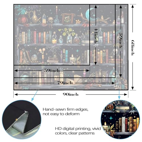 Magic Bookshelf Tapestry Magical Witchy Potion Dark Hippie Haloween Tapestries Wall Hanging Gothic Skull Black Cat Library Book Large Tapestry for Bedroom Living Room Dorm 90 x 68 inch