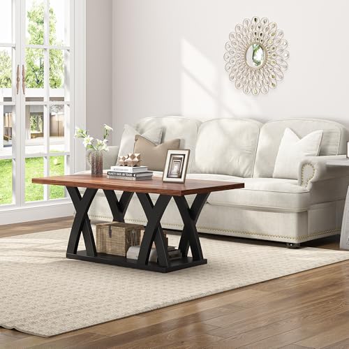 47" Farmhouse Coffee Table with Storage Shelf