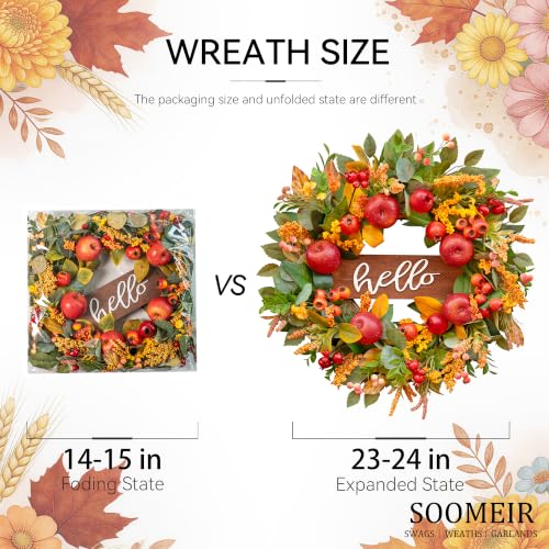 Fall Wreaths for Front Door 24 Inch Autumn Rustic Harvest Apple Wreath