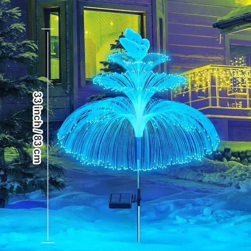 Solar Garden Lights 3 Pack New Upgraded Solar Lights Outdoor Waterproof 3 Layers 7 Color Changing Jellyfish Butterfly Decorations for Garden Yard Gifts for Women (3 Count)