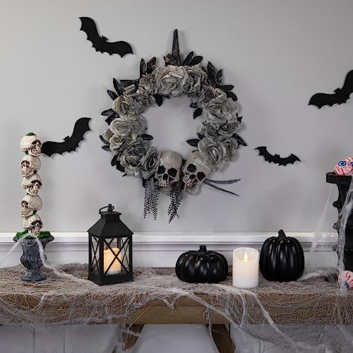 Double Skull and Roses Small Artificial Halloween Wreath