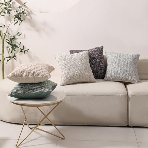 Striped Throw Pillow Covers 16x16 Set of 2 Beige Textured Boucle Chic Morden Boho Accent Farmhouse Square Decorative Couch Pillow Covers for Home Decor Bed Sofa Living Room (2 Count)