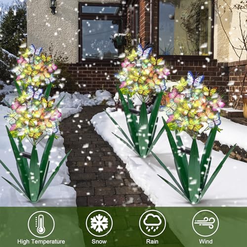 Solar Metal Agave Butterfly Flower Stick Garden Sculpture (2 Count)