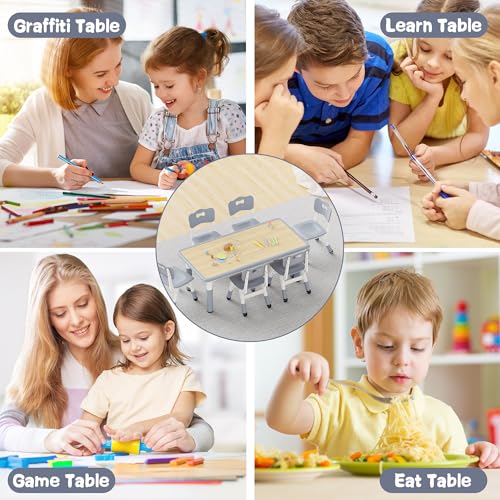 Height Adjustable Toddler Table and 6 Chairs Set