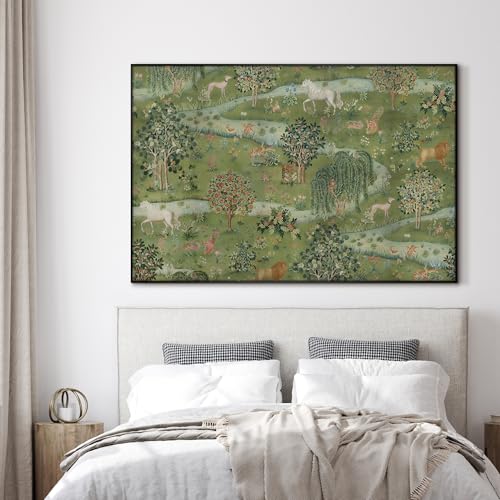 46"x72" Extra Large Framed Wall Art Medieval Fantasy Forest with Woodland Animals