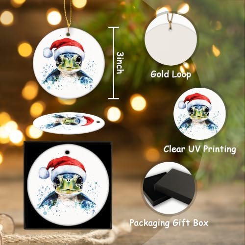 Coastal Santa Sea Turtle Christmas Ceramic Ornament