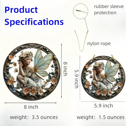Flower Fairy Garden Decorations Angel Wing Christmas Halloween Deco Statue Art Elf Sculpture Hanging Craft for Outdoor Yard Courtyard Lawn Patio Window Acrylic Ornament Home Gift