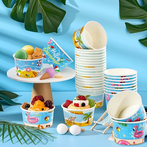 Greencian 120Pcs 12oz Summer Pool Ice Cream Cups for Hot or Cold Food (12 Count)