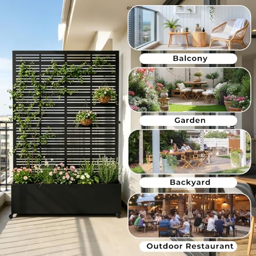 Double Metal Planter Box with Trellis Privacy Screen