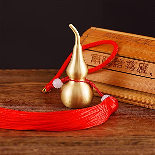 Feng Shui Brass Wu Lou Golden Gourd with Red Luck Strip Treasure Pendant for Bedroom