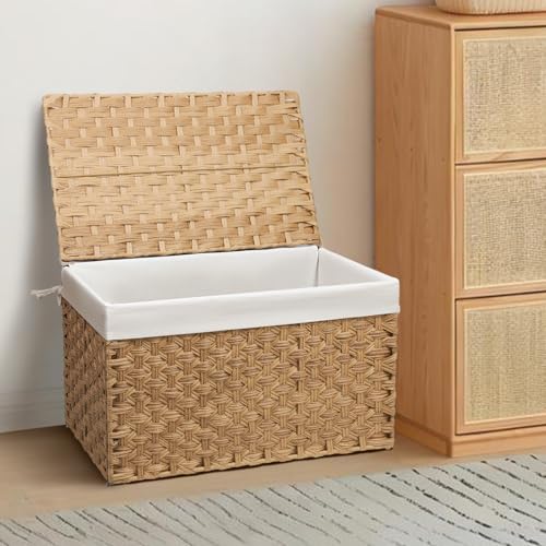 Large Wicker Storage Basket with Lid