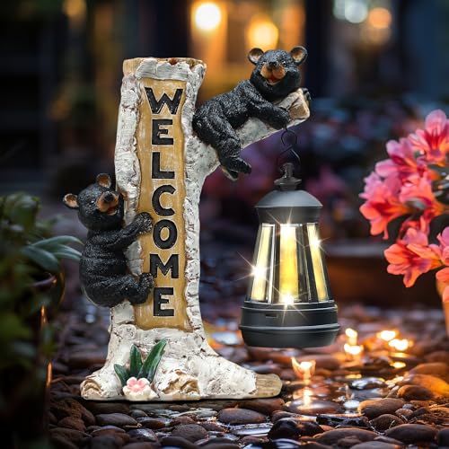 Garden Bear Statue with Solar LED Lantern