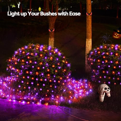 Halloween Lights Outdoor 200LED 8.4ft x 5.2ft Orange Purple Halloween Net Lights with 8 Modes