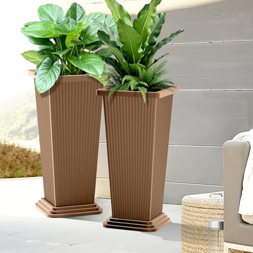 Set of 2 Tall Planters for Outdoor Plants (2 Count)