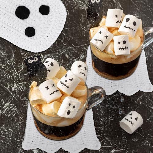 4Pcs Halloween Ghost Coasters Handmade Crochet Drink Coasters Woven Fabric Cup Mat for Home Kitchen Party Table Decor (4 Count)