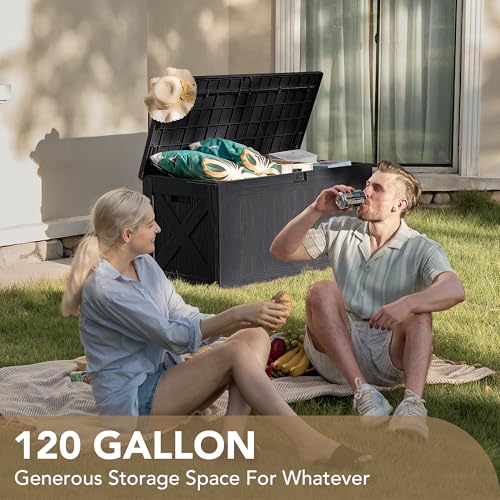 120 Gallon Deck Box Resin Outdoor Storage Box Waterproof