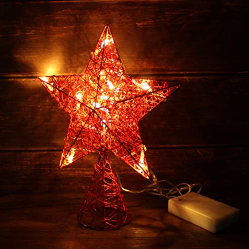 Red Tree Top Star with Warm White LED Lights and Timer for Christmas Ornaments and Holiday Seasonal Décor