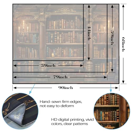 Vintage Bookshelf Tapestry Medieval Art Book Tapestries Wall Hanging Gothic Dark Academia Retro Library Backdrop Tapestry for Bedroom Living Room Dorm Study Classroom 90× 68 inch