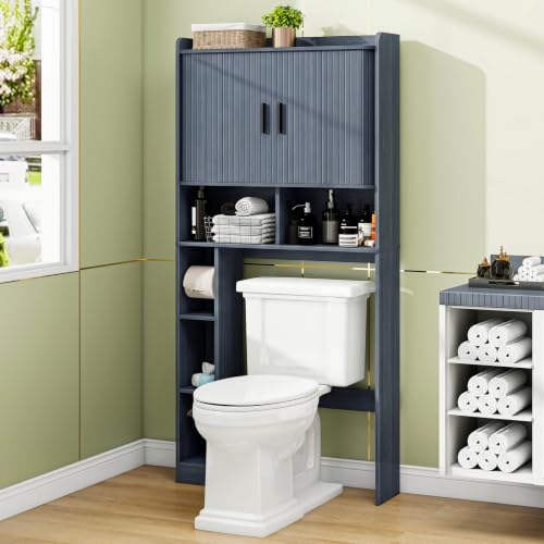 Over The Toilet Storage Cabinet with 2 Tambour Sliding Doors