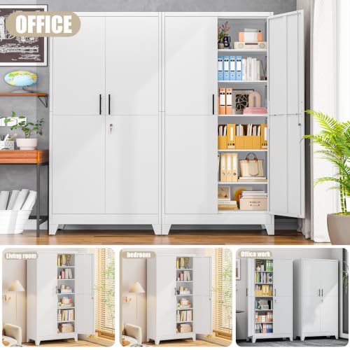 Metal Kitchen Pantry Storage Cabinet with Lock Doors and Shelves