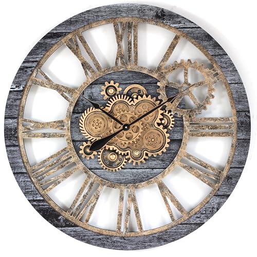 The Gears Clock 36'' Inch Real Moving Gear Wall Clock Vintage Industrial Oversized Rustic Farmhouse