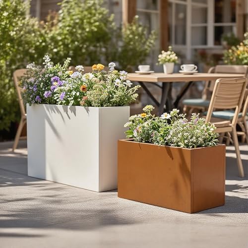 Metal Rectangular Planter Box 24" L x 10" W x 24" H White Metal Planter Box