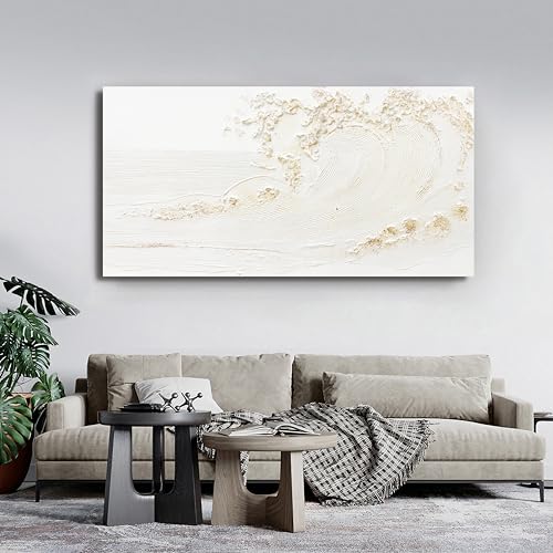 Canvas Wall Art Decor Modern Wall Art Pictures for Living Room Canvas Art Wall Decor Modern White Wall Art Prints Silent Waves Large White Artwork for Walls Bedroom Office Kitchen Wall Decor 24" X 48"