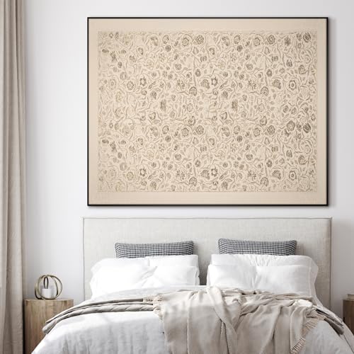 46"x60" Extra Large Framed Wall Art Vintage Botanical Sketch with Detailed Floral Pattern