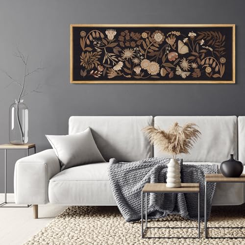 Large Framed Canvas Print Wall Art Botanical Elegance Dark Floral Illustrations Antique Retro Fine Art Illustrations Decorative Colorful for Bedroom