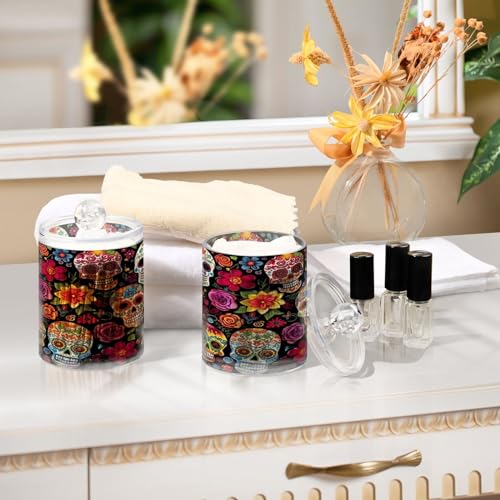 Colorful Skulls 2PC Airtight Transparent Plastic Storage Jar Food Storage Container Plastic for Food Herbs Tea etc with Storage Lid easy to use and clean With lid Easy To Use (2 Count)