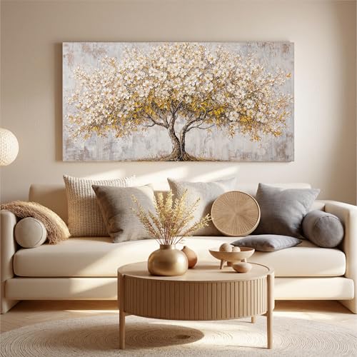 Canvas Wall Art Decor Gold Tree Of Life Large Wall Canvas Art For Living Room Pictures Wall Art Decor Prints Decorative Painting Artwork White Vintage Wall Art For Bedroom Office Room Wall Decor 24×48 In