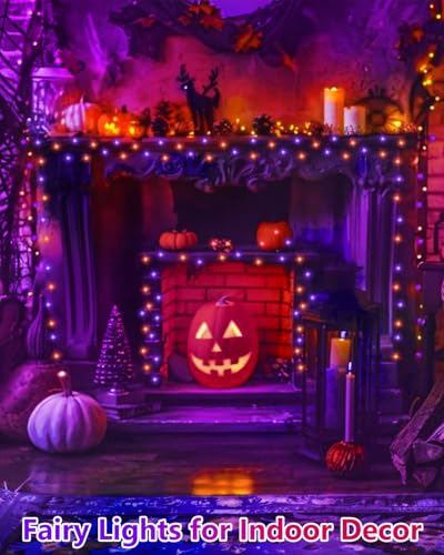 4Pack 60LED Fairy Lights Battery Operated Orange and Purple Halloween Decor