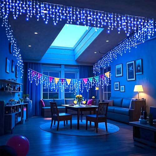 Blue Christmas Lights Outdoor Icicle Lights for Outside House 66ft 640 LED