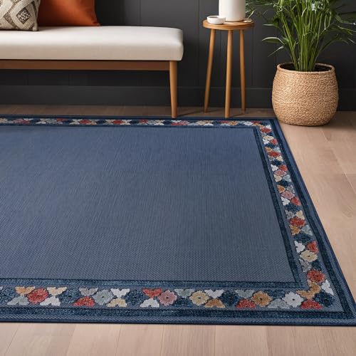 Outdoor Rug 10x14 Modern Bordered Large Area Rugs for Indoor and Outdoor Patio Easy to Clean Non Shedding Living Room Porch Garden Washable Outside Carpet