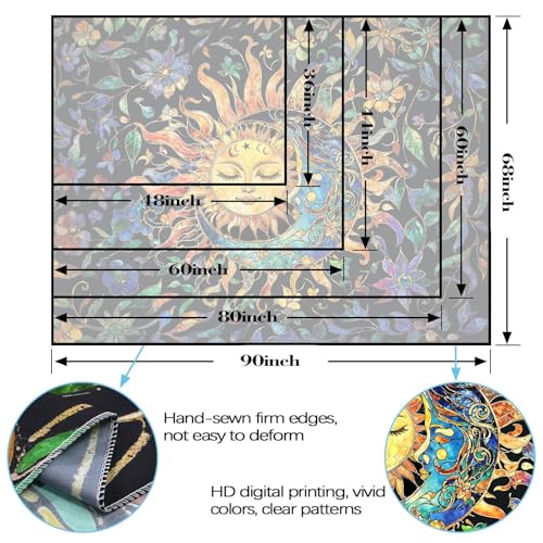 Sun and Moon Tapestry for Bedroom Boho Hippie Floral Wall Tapestry Aesthetic Vintage Stained Glass Plant Small Tapestries Wall Hanging for Living Room Dorm 48 x 36 Inch