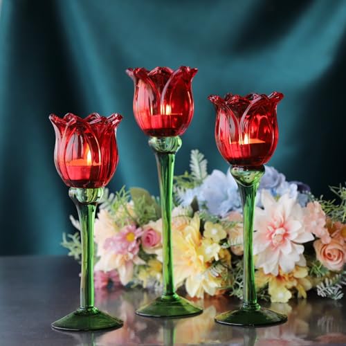 Red Tulips Tealight Candle Holder Set of 3 (3 Count)