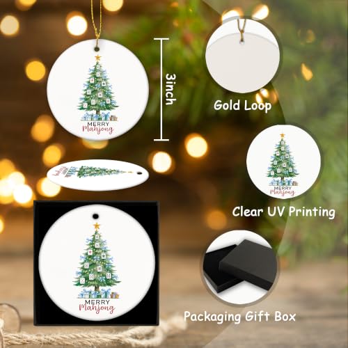 Blue Ribbon Mahjong Christmas Tree Ceramic Ornament Gifts