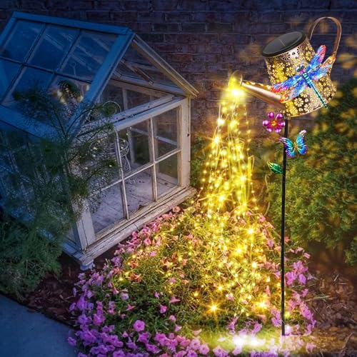 Solar Watering Can Lights with Dragonfly Outdoor Garden Stake Light Decor