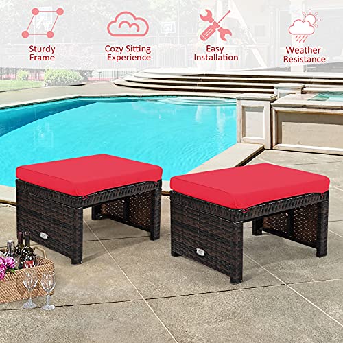 2 Pieces Patio Rattan Ottomans