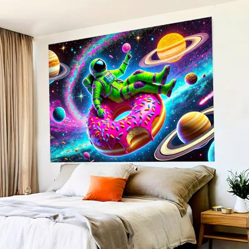 Blacklight Tapestry Astronaut Donut Glow Backdrop 78 x 59 Inch